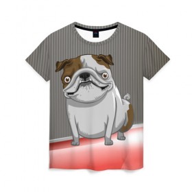 Женская футболка 3D с принтом Бульдог в Кировске, 100% полиэфир ( синтетическое хлопкоподобное полотно) | прямой крой, круглый вырез горловины, длина до линии бедер | dog | большая собака | бульдог | животное | злая собака | пес | собака | собачка
