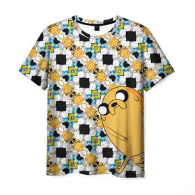 Мужская футболка 3D с принтом Jake Adventure Time в Кировске, 100% полиэфир | прямой крой, круглый вырез горловины, длина до линии бедер | Тематика изображения на принте: adventure time | dsgnosadchaya | vdosadir | время приключений | джейк | пендлтон уорд | финн