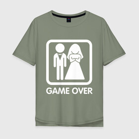 Мужская футболка хлопок Oversize с принтом Game over в Кировске, 100% хлопок | свободный крой, круглый ворот, “спинка” длиннее передней части | девушка | жена | жених | игра | муж | невеста | парень | подарок