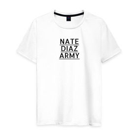 Мужская футболка хлопок с принтом NATE DIAZ ARMY в Кировске, 100% хлопок | прямой крой, круглый вырез горловины, длина до линии бедер, слегка спущенное плечо. | Тематика изображения на принте: нейт диаз nate diaz army стиль
спорт стоктон