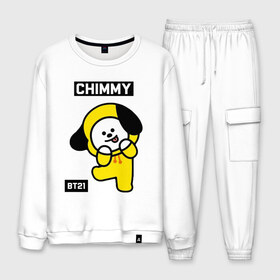 Мужской костюм хлопок с принтом CHIMMY BT21 в Кировске, 100% хлопок | на свитшоте круглая горловина, мягкая резинка по низу. Брюки заужены к низу, на них два вида карманов: два “обычных” по бокам и два объемных, с клапанами, расположенные ниже линии бедра. Брюки с мягкой трикотажной резинкой на поясе и по низу штанин. В поясе для дополнительного комфорта — широкие завязки | bt21 | bts | chimmy | cooky | koya | love yourself. | mang | rj | shooky | tata | бт21 | бтс