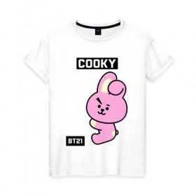Женская футболка хлопок с принтом COOKY BT21 в Кировске, 100% хлопок | прямой крой, круглый вырез горловины, длина до линии бедер, слегка спущенное плечо | bt21 | bts | chimmy | cooky | koya | love yourself. | mang | rj | shooky | tata | бт21 | бтс