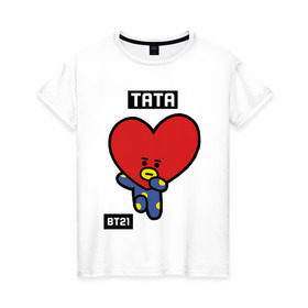 Женская футболка хлопок с принтом TATA BT21 в Кировске, 100% хлопок | прямой крой, круглый вырез горловины, длина до линии бедер, слегка спущенное плечо | bt21 | bts | chimmy | cooky | koya | love yourself. | mang | rj | shooky | tata | бт21 | бтс