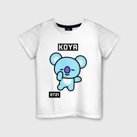 Детская футболка хлопок с принтом KOYA BT21 в Кировске, 100% хлопок | круглый вырез горловины, полуприлегающий силуэт, длина до линии бедер | Тематика изображения на принте: bt21 | bts | chimmy | cooky | koya | love yourself. | mang | rj | shooky | tata | бт21 | бтс