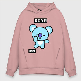 Мужское худи Oversize хлопок с принтом KOYA BT21 в Кировске, френч-терри — 70% хлопок, 30% полиэстер. Мягкий теплый начес внутри —100% хлопок | боковые карманы, эластичные манжеты и нижняя кромка, капюшон на магнитной кнопке | Тематика изображения на принте: bt21 | bts | chimmy | cooky | koya | love yourself. | mang | rj | shooky | tata | бт21 | бтс