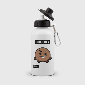 Бутылка спортивная с принтом SHOOKY BT21 в Кировске, металл | емкость — 500 мл, в комплекте две пластиковые крышки и карабин для крепления | Тематика изображения на принте: bt21 | bts | chimmy | cooky | koya | love yourself. | mang | rj | shooky | tata | бт21 | бтс