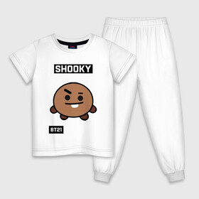 Детская пижама хлопок с принтом SHOOKY BT21 в Кировске, 100% хлопок |  брюки и футболка прямого кроя, без карманов, на брюках мягкая резинка на поясе и по низу штанин
 | Тематика изображения на принте: bt21 | bts | chimmy | cooky | koya | love yourself. | mang | rj | shooky | tata | бт21 | бтс