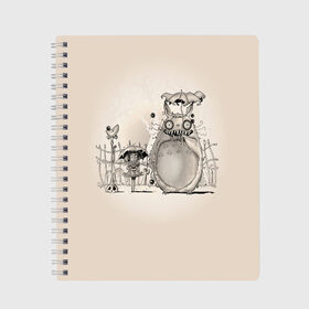 Тетрадь с принтом My Neighbor Totoro в Кировске, 100% бумага | 48 листов, плотность листов — 60 г/м2, плотность картонной обложки — 250 г/м2. Листы скреплены сбоку удобной пружинной спиралью. Уголки страниц и обложки скругленные. Цвет линий — светло-серый
 | anime | hayao miyazaki | japanese | meme | miyazaki | piano | studio ghibli | tokyo | totoro | гибли | котобус | мой | мэй | сацуки | сосед | сусуватари | тонари | тоторо | хаяо миядзаки