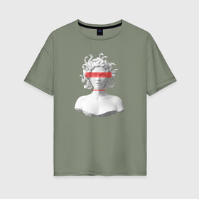 Женская футболка хлопок Oversize с принтом Медуза Горгона в Кировске, 100% хлопок | свободный крой, круглый ворот, спущенный рукав, длина до линии бедер
 | девушка | медуза горгона | миф | полосы | скульптура | стиль