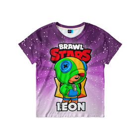 Детская футболка 3D с принтом BRAWL STARS LEON в Кировске, 100% гипоаллергенный полиэфир | прямой крой, круглый вырез горловины, длина до линии бедер, чуть спущенное плечо, ткань немного тянется | brawl stars | brawl stars leon | brawler | leon | бравл старз | бравлер | леон