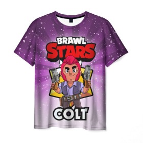 Мужская футболка 3D с принтом BRAWL STARS COLT в Кировске, 100% полиэфир | прямой крой, круглый вырез горловины, длина до линии бедер | brawl stars | brawl stars colt | brawler | colt | бравл старз | бравлер | кольт