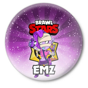 Значок с принтом BRAWL STARS EMZ в Кировске,  металл | круглая форма, металлическая застежка в виде булавки | Тематика изображения на принте: brawl stars | brawl stars emz | brawler | emz | бравл старз | бравлер | эмз