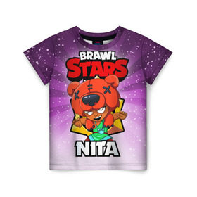 Детская футболка 3D с принтом BRAWL STARS NITA в Кировске, 100% гипоаллергенный полиэфир | прямой крой, круглый вырез горловины, длина до линии бедер, чуть спущенное плечо, ткань немного тянется | brawl stars | brawl stars nita | brawler | nita | бравл старз | бравлер | нита