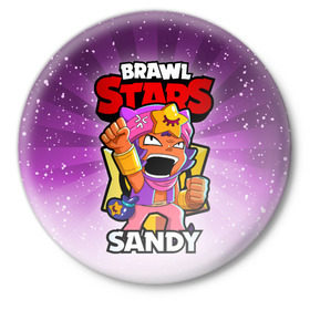 Значок с принтом BRAWL STARS SANDY в Кировске,  металл | круглая форма, металлическая застежка в виде булавки | Тематика изображения на принте: brawl stars | brawl stars sandy | brawler | sandy | бравл старз | бравлер | сэнди