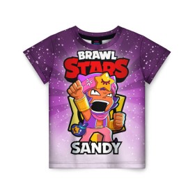 Детская футболка 3D с принтом BRAWL STARS SANDY в Кировске, 100% гипоаллергенный полиэфир | прямой крой, круглый вырез горловины, длина до линии бедер, чуть спущенное плечо, ткань немного тянется | Тематика изображения на принте: brawl stars | brawl stars sandy | brawler | sandy | бравл старз | бравлер | сэнди