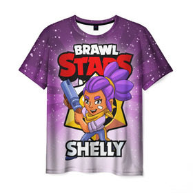 Мужская футболка 3D с принтом BRAWL STARS SHELLY в Кировске, 100% полиэфир | прямой крой, круглый вырез горловины, длина до линии бедер | brawl stars | brawl stars shelly | brawler | shelly | бравл старз | бравлер | шелли