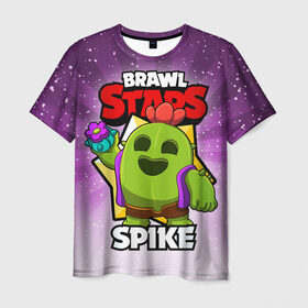 Мужская футболка 3D с принтом BRAWL STARS SPIKE в Кировске, 100% полиэфир | прямой крой, круглый вырез горловины, длина до линии бедер | brawl stars | brawl stars spike | brawler | spike | бравл старз | бравлер | спайк