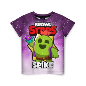 Детская футболка 3D с принтом BRAWL STARS SPIKE в Кировске, 100% гипоаллергенный полиэфир | прямой крой, круглый вырез горловины, длина до линии бедер, чуть спущенное плечо, ткань немного тянется | brawl stars | brawl stars spike | brawler | spike | бравл старз | бравлер | спайк