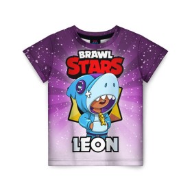 Детская футболка 3D с принтом BRAWL STARS LEON в Кировске, 100% гипоаллергенный полиэфир | прямой крой, круглый вырез горловины, длина до линии бедер, чуть спущенное плечо, ткань немного тянется | brawl stars | brawl stars leon | brawler | leon | бравл старз | бравлер | леон