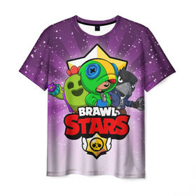 Мужская футболка 3D с принтом BRAWL STARS в Кировске, 100% полиэфир | прямой крой, круглый вырез горловины, длина до линии бедер | brawl stars | brawler | crow | leon | spike | бравл старз | бравлер | ворон | леон | спайк