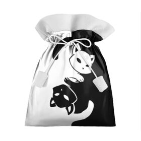 Подарочный 3D мешок с принтом ДВА КОТА КУВЫРКАЮТСЯ. в Кировске, 100% полиэстер | Размер: 29*39 см | black white | два кота кувыркаются | животные | котики | коты | черно белое