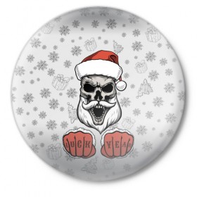 Значок с принтом Bad boy Santa в Кировске,  металл | круглая форма, металлическая застежка в виде булавки | Тематика изображения на принте: 
