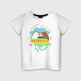Детская футболка хлопок с принтом Respect keep real в Кировске, 100% хлопок | круглый вырез горловины, полуприлегающий силуэт, длина до линии бедер | baby bears | bare bears | charle and bears | dsgngerzen | grizz | isebear | panda | panpan | selfie panpan | vdgerir | вся правда о медведях
