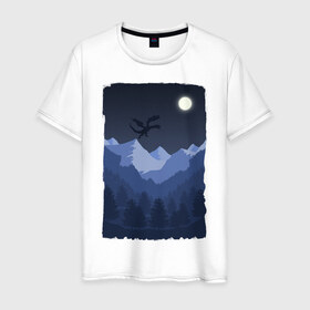 Мужская футболка хлопок с принтом Ночной Дракон в Кировске, 100% хлопок | прямой крой, круглый вырез горловины, длина до линии бедер, слегка спущенное плечо. | горы | деревья | дракон | картина | лес | луна | ночь | рисунок