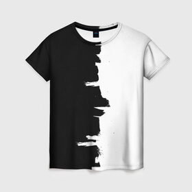 Женская футболка 3D с принтом Черным по белому в Кировске, 100% полиэфир ( синтетическое хлопкоподобное полотно) | прямой крой, круглый вырез горловины, длина до линии бедер | black | white | белый | инь | чб | черный | янь