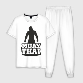 Мужская пижама хлопок с принтом Muay Thai в Кировске, 100% хлопок | брюки и футболка прямого кроя, без карманов, на брюках мягкая резинка на поясе и по низу штанин
 | mma | muay thai | бокс | борьба | дзюдо | единоборства | кикбоксинг | спорт