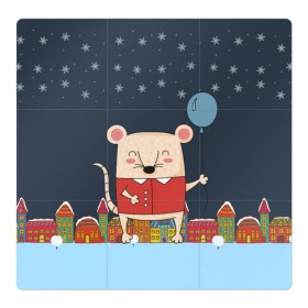 Магнитный плакат 3Х3 с принтом Крысенок с шариком в Кировске, Полимерный материал с магнитным слоем | 9 деталей размером 9*9 см | Тематика изображения на принте: 2020 | mouse | rat | годкрысы | годмыши | зима | зимняя | крыса | мороз | мышка | мышь | новогодняя | новый год | новый год 2020 | рождество | симолгода | снег | холод