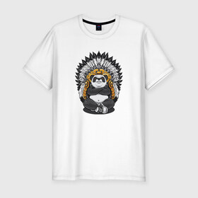 Мужская футболка хлопок Slim с принтом King Panda в Кировске, 92% хлопок, 8% лайкра | приталенный силуэт, круглый вырез ворота, длина до линии бедра, короткий рукав | 2019 | kin | panda | золото | король | мода | панда | стиль | тренд