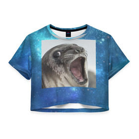 Женская футболка Cropp-top с принтом Тюлень в Кировске, 100% полиэстер | круглая горловина, длина футболки до линии талии, рукава с отворотами | животное | забавный | мем | тюлень | я