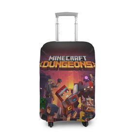 Чехол для чемодана 3D с принтом Minecraft Dungeons в Кировске, 86% полиэфир, 14% спандекс | двустороннее нанесение принта, прорези для ручек и колес | dungeons | games | minecraft | mojang | игры | майнкрафт | подземелья | ремесло | шахтер