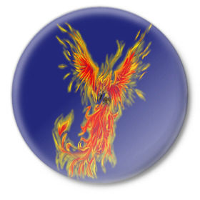 Значок с принтом Феникс в Кировске,  металл | круглая форма, металлическая застежка в виде булавки | горящий | летит | огонь | пар хает | пламя | птица | пылает | пылающий | феникс
