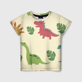 Детская футболка 3D с принтом Динозаврики в Кировске, 100% гипоаллергенный полиэфир | прямой крой, круглый вырез горловины, длина до линии бедер, чуть спущенное плечо, ткань немного тянется | dinosaurs | динозавр | динозавры | животные | игрушки | мульт динозавры | мультяшки динозавры | тиранозавр
