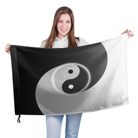 Флаг 3D с принтом Инь - янь (с двух сторон) в Кировске, 100% полиэстер | плотность ткани — 95 г/м2, размер — 67 х 109 см. Принт наносится с одной стороны | black | signs | white. | ying   yang | белый | знаки | инь   янь | чёрный