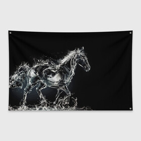 Флаг-баннер с принтом Скакун в Кировске, 100% полиэстер | размер 67 х 109 см, плотность ткани — 95 г/м2; по краям флага есть четыре люверса для крепления | black | expression | horse | jumper | water | вода | лошадь | скакун | черный | экспрессия