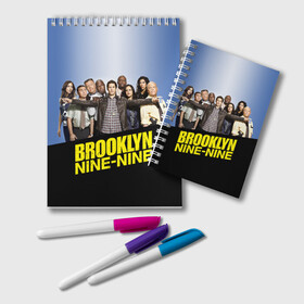 Блокнот с принтом Brooklyn Nine-Nine в Кировске, 100% бумага | 48 листов, плотность листов — 60 г/м2, плотность картонной обложки — 250 г/м2. Листы скреплены удобной пружинной спиралью. Цвет линий — светло-серый
 | Тематика изображения на принте: 9 9 | 99 | andy | beatriz | brooklyn | detective | diaz | jake | nine nine | peralta | rosa | samberg | stephanie | беатрис | бруклин | детектив | джейк | перальта | роза | стефани | сэмберг | энди