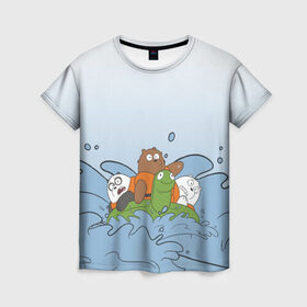 Женская футболка 3D с принтом Bears on a turtle в Кировске, 100% полиэфир ( синтетическое хлопкоподобное полотно) | прямой крой, круглый вырез горловины, длина до линии бедер | baby bears | bare bears | charle and bears | dsgngerzen | grizz | iсebear | panda | panpan | selfie panpan | vdgerir | we bare bears | вся правда о медведях