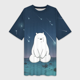 Платье-футболка 3D с принтом Iсe Bear under the starfall в Кировске,  |  | baby bears | bare bears | charle and bears | dsgngerzen | grizz | iсebear | panda | panpan | selfie panpan | vdgerir | we bare bears | вся правда о медведях