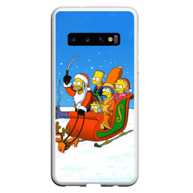 Чехол для Samsung Galaxy S10 с принтом Simpsons New Year в Кировске, Силикон | Область печати: задняя сторона чехла, без боковых панелей | Тематика изображения на принте: bart | christmas | family | homer | lisa | maggie | marge | new | santa | simpson | simpsons | snow | thesimpsons | xmas | year | барт | гомер | лиза | мардж | мегги | санта | семья | симпсоны