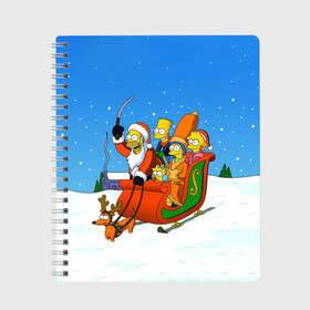Тетрадь с принтом Simpsons New Year в Кировске, 100% бумага | 48 листов, плотность листов — 60 г/м2, плотность картонной обложки — 250 г/м2. Листы скреплены сбоку удобной пружинной спиралью. Уголки страниц и обложки скругленные. Цвет линий — светло-серый
 | bart | christmas | family | homer | lisa | maggie | marge | new | santa | simpson | simpsons | snow | thesimpsons | xmas | year | барт | гомер | лиза | мардж | мегги | санта | семья | симпсоны