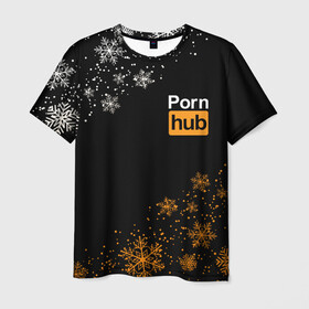 Мужская футболка 3D с принтом PornHub Новогодний (+ на спине) в Кировске, 100% полиэфир | прямой крой, круглый вырез горловины, длина до линии бедер | Тематика изображения на принте: brazzers | hub | видео | любовь | хаб | чувства