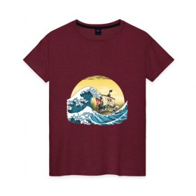 Женская футболка хлопок с принтом Ван-Пис : Большая волна в Кировске, 100% хлопок | прямой крой, круглый вырез горловины, длина до линии бедер, слегка спущенное плечо | 