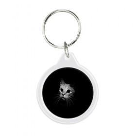 Брелок круглый с принтом Кошачья морда в Кировске, пластик и полированная сталь | круглая форма, металлическое крепление в виде кольца | кот | кошка | темнота
