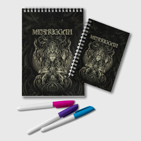 Блокнот с принтом Meshuggah в Кировске, 100% бумага | 48 листов, плотность листов — 60 г/м2, плотность картонной обложки — 250 г/м2. Листы скреплены удобной пружинной спиралью. Цвет линий — светло-серый
 | Тематика изображения на принте: djent | jens kidman | meshuggah | metal | грув метал | группы | метал | мешуга | музыка | рок