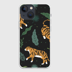 Чехол для iPhone 13 mini с принтом Тропический тигр в Кировске,  |  | Тематика изображения на принте: tiger | гепард | дикие кошки | животные | кот | кошки | пантера | тигр | тигры