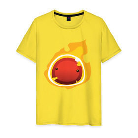 Мужская футболка хлопок с принтом Огненный слайм-мини версия в Кировске, 100% хлопок | прямой крой, круглый вырез горловины, длина до линии бедер, слегка спущенное плечо. | slime rancher