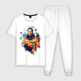 Мужская пижама хлопок с принтом Elon Mask в Кировске, 100% хлопок | брюки и футболка прямого кроя, без карманов, на брюках мягкая резинка на поясе и по низу штанин
 | spacex | илон | илонмаск | космос | маск | ракета | тесла